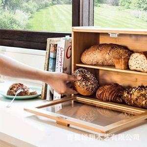 Boîte à pain en bambou avec fenêtre, grande capacité, armoire de rangement de cuisine pour l'exposition du pain, couleur bois naturel, modèle KK5556 - Product Image 4
