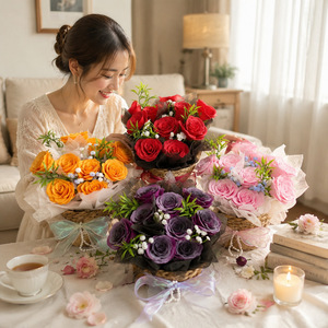 ดอกไม้สบู่ไล่เฉดสีในถัง ของขวัญดอกไม้ประดิษฐ์สำหรับวันเกิด คริสต์มาส ตกแต่งโต๊ะ - Product Image 1