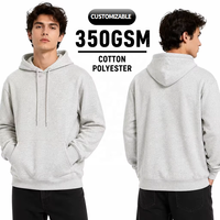 Sweat à capuche oversize pour homme, 350 g/m², en coton lourd et polyester tricoté, avec logo en relief, style décontracté streetwear