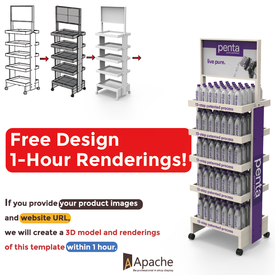 Apache Customized 5-Tier Wood Display Rack Portable Mineral Water Display Stand for Supermarkets — view 3
