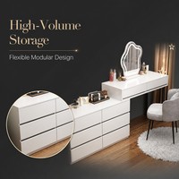 Coiffeuse de chambre moderne et spacieuse avec 8 tiroirs amovibles et armoire latérale, ensemble de table de maquillage haute capacité