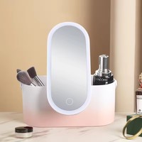 Vente en gros Miroir de maquillage LED portable Boîte à miroir LED pour les soins de la peau Boîtes de rangement cosmétique de voyage blanc rose Miroir LED