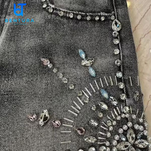 <span class=keywords><strong>Short</strong></span> <span class=keywords><strong>en</strong></span> <span class=keywords><strong>Jean</strong></span> Jorts pour Homme de Haute Qualité du Fabricant, Coton Vintage avec Logo Personnalisé, Délavage Acide, Effet Délavé par le Soleil et Strass - Product Image 4