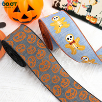 Cinta de borde con cable para Halloween, 2,5 pulgadas, murciélago, Calavera, calabaza, telaraña, tema de Halloween, cinta, papel de regalo para corona de lazo, decoración artesanal