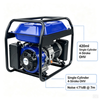 Générateur à essence 6,5 kW, moteur 420 cm³, 230 V 50 Hz, réservoir 30 L, faible bruit, pour alimentation de secours domestique, camping, chantier, ferme