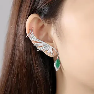 Fashion Waterdrop Cut Zircon Gemstone Jewelry Feather Earrings