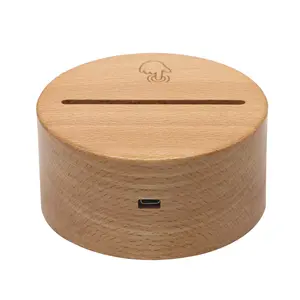 Lampes de nuit LED 3D Base en bois acrylique Décoration intérieure Chambre à coucher Mini projection chaude rechargeable par USB