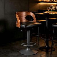 Tabouret de bar réglable de luxe, pivotant, en cuir PU, avec dossier en contreplaqué et base chromée, pour cuisine et restaurant