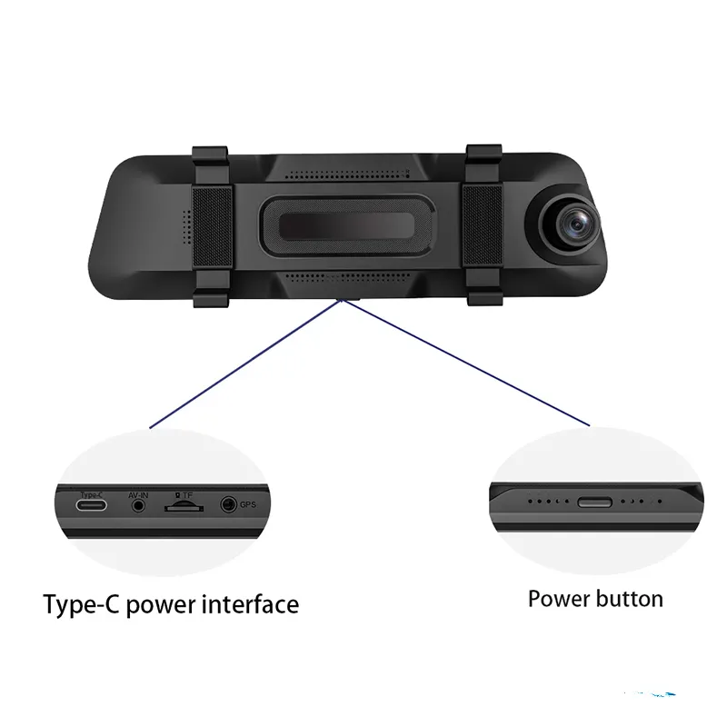 9.66 นิ้ว IPS รถ DVR 4K เลนส์คู่ WIFI แดชบอร์ดกล้องด้านหลังดูกระจกสีดํากล่องบันทึกวิดีโอ