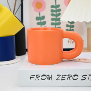 Usine en gros 330ml Orange graisse tasse en céramique tasse LOGO personnalisé cadeau d'affaires tasse avec poignée épaisse - Product Image 3