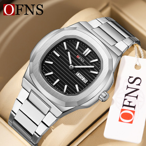 OFNS 5317 นาฬิกาควอทซ์รูปทรงเหลี่ยมสำหรับทุกเพศที่ทำจากซิลิโคนและสแตนเลส กันน้ำ แฟชั่นธุรกิจ ปฏิทินคู่ - Product Image 1