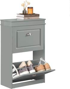 <strong>Shoe</strong> Rack Cabinet 2 Flip Drawers <strong>Slim</strong> <strong>Shoe</strong> Storage Unit for Hallway Entryway Corridor MDF Wooden <strong>Cupboard</strong> Grey - Product Image 1