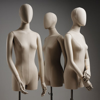 Mannequin Femme en Tissu de Lin avec Bras et Tête en Plastique Blanc, Modèle Beige Adulte Corps Entier/Buste pour Présentation de Vêtements