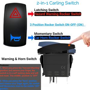 Interruptor de Advertência de Perigo e Buzina 20A/12V, Interruptor de Alavanca Momentâneo com Trava de 5 Pinos SPST ON-Off-(ON) para Barcos Marítimos e ATVs Can-Am - Product Image 3