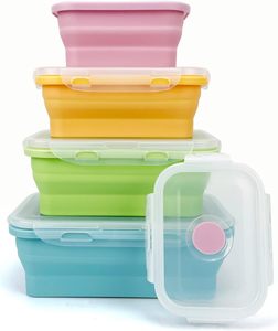 Hot Sale Collapsible Platinum Silicone 350ML Heatable Microwave Leakproof Eco-Friendly Portable School Folding Bento <b>Lunch</b> <b>Boxes</b> - Product Image 1
