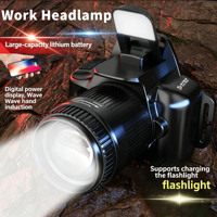 Lampe frontale de travail haute puissance U8, zoomable, longue portée, rechargeable, 1000 lumens, LED blanche, avec affichage numérique, pour le camping