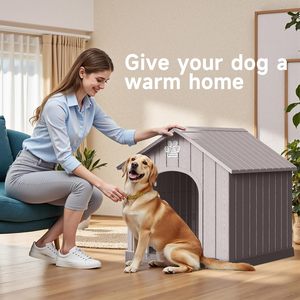 Kahve renkli köpek evi hava koşullarına dayanıklı reçine kulübesi hava delikleri yükseltilmiş zemin küçük büyük köpekler için kolay temiz montaj - Product Image 2