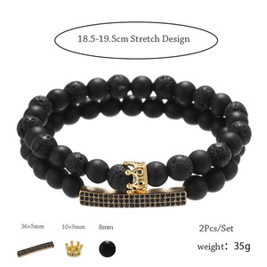Conjunto de tiras de corona pequeña transfronteriza Pulsera Piedra de lava mate negra mezclada con aleación de zinc chapada en oro de Zirconia para fiestas - Product Image 4