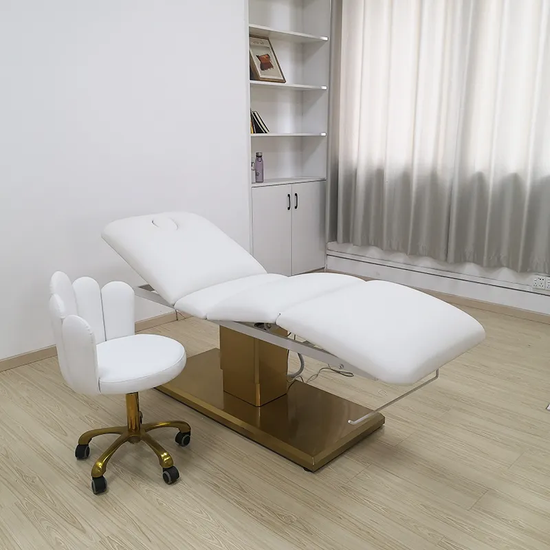 Modern güzellik salonu beyaz altın 3 motorlu elektrikli masaj Spa yatak yüz kirpik yatak masaj masası