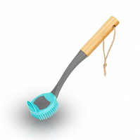 Brosse de nettoyage en silicone avec manche en bambou - Poils en TPR, corde de suspension, idéale pour les biberons, les casseroles, les poêles, les tasses