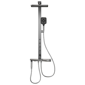 Universal Shower Head Riser Bar <b>Square</b> Dual Mode Spray Gun <b>Set</b> Modern Bathroom Fixture 4302 Aluminum Gunmetal Gray - Product Image 1