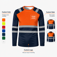 T-shirt de travail en fibre de polyester sans couture, anti-bactérien, avec bande réfléchissante, manches longues, col rond, style polo, personnalisable en option