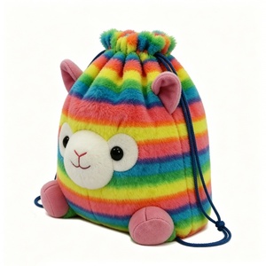 Bolsa de felpa de alpaca con cordón, Bolsa de felpa arcoíris, Bolsa con cordón con forma de animal, Bolsa de felpa suave con cordón - Product Image 2