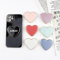 Support de téléphone personnalisé en résine époxy plaqué or, avec logo vierge par sublimation, couleur unie, motif cœur mignon et effet pop-up