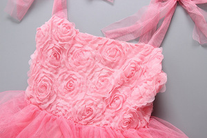 Vestito da neonata a buon mercato rosa senza maniche con taglio alla moda - Product Image 3