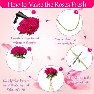 زهور حرير صناعية مخصصة، بتلات ورد حمراء مزيفة، ورود طويلة الساق لعيد الحب وباقات الزفاف وديكور المنزل والحفلات - Product Image 6