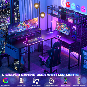 <span class=keywords><strong>Escritorio</strong></span> Gaming RGB en Forma de L, Grande, para Esquina, Mesa de Juego para Computadora, Fabricante de Escritorios Gaming Negros para PC <span class=keywords><strong>con</strong></span> Tomas de Corriente - Product Image 3