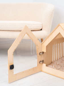 JX บ้านสัตว์เลี้ยงไม้แข็งทันสมัยพร้อมดีไซน์การแกะสลักระบายอากาศประตูที่ถอดออกได้เพื่อการใช้งานจริงและความสวยงาม - Product Image 3