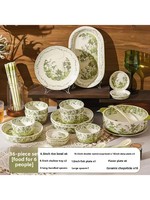 Service de Table en Céramique de Luxe 62 Pièces Style Français Muguet – Bols à Riz et Assiettes Plates pour la Maison, Idéal pour un Dîner de Bienvenue