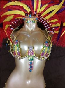 Venta caliente <span class=keywords><strong>de</strong></span> alta calidad Samba Rio <span class=keywords><strong>carnaval</strong></span> disfraz Sexy danza del vientre traje <span class=keywords><strong>con</strong></span> tocado <span class=keywords><strong>de</strong></span> <span class=keywords><strong>plumas</strong></span> - Product Image 4