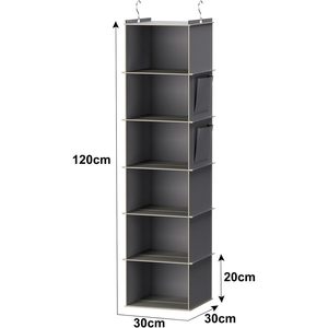 Hanging Closet Organizer 6 Shelf Grey <b>Storage</b> <b>Shelves</b> For Clothing Bedroom Hook Type - Product Image 3