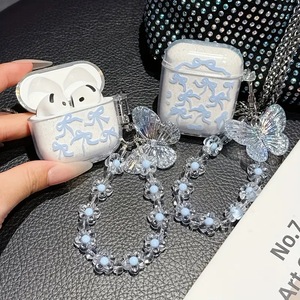 Funda para Apple AirPods, diseño exclusivo translúcido azul brillante con lazo y cordón, funda para auriculares a prueba de golpes - Product Image 3