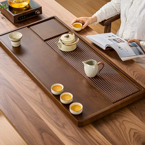 ขายตรงจากโรงงาน ถาดชาไม้เนื้อแข็งทรงสี่เหลี่ยมพร้อมฟังก์ชั่นเก็บน้ำ เหมาะสำหรับใช้ในบ้านและสำนักงาน - Product Image 1