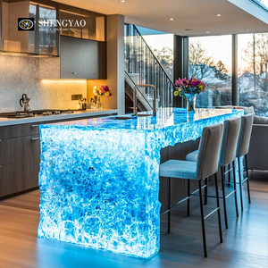 Moderno Bancone Bar in Cristallo con Texture di Quarzo Rosa Illuminato a <span class=keywords><strong>LED</strong></span> Trasparente Luminoso per Casa e Appartamento - Product Image 2