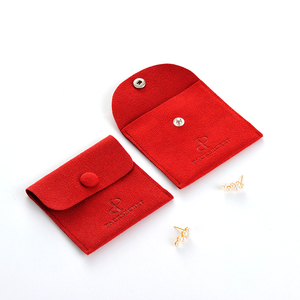PackSecret Custom Luxury Red Microfiber Jewelry Set <b>Embossed</b> Logo Insert Necklaces Earrings Button Pouch Luxury Bag Display - Product Image 4
