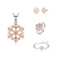 Ensemble de bijoux de mode Merryshine en argent sterling 925 sans ternissement avec zircon rose, boucles d'oreilles et collier flocon de neige de Noël