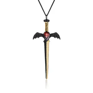 Abiding Natural Red Garnet 925 Sterling Silver Bat'S Wing Sword Necklace Vintage Punk Necklace Fine Jewelry