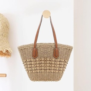 Venta al por mayor de las mujeres Getaway Beach Tote Bag Large <span class=keywords><strong>Camel</strong></span> Woven <span class=keywords><strong>Bandolera</strong></span> Monograma Beige Straw Tote Bag - Product Image 1