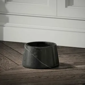 Moderna decorazione in marmo di pietra naturale per uso domestico rotondo Nero Nero Portoro in marmo per animali domestici gatto cane ciotola alimentatore per la casa - Product Image 2