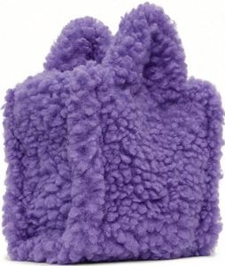 Sac fourre-tout en polaire tendance, sac fourre-tout décontracté en polaire sherpa de laine d'agneau pour l'automne et l'hiver, sac carré simple et populaire - Product Image 2