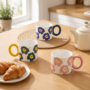<b>Ceramic</b> <b>Mug</b> Pastoral Design Handle Thickened Microwave-Safe Dishwasher-Safe Heat-Resistant White Porcelain Home Use Gift - Product Image 4
