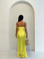 XH1397 - Robe en tricot ajouré de style plage, couleur unie, pour femmes