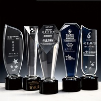 Trofeo de Cristal Personalizado al por Mayor con Logotipo Grabado, Premio Campeones con Base Negra para Regalo Empresarial o Souvenir