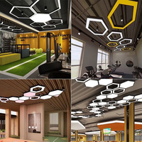 Luminaire suspendu hexagonal industriel en métal, luminaire de plafond géométrique LED pour salle de sport, supermarché, hall d'hôtel, taille personnalisée OEM