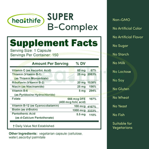 Capsule di Complesso Vitaminico B con Vitamina C e Acido <span class=keywords><strong>Folico</strong></span> per il Supporto Energetico, Etichetta Privata OEM Healthife - Product Image 3