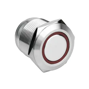 19MM Short Body Stainless Steel Self-Latching Metal Push Button Switch No Lamp Sealed Waterproof IP65 with 2 Pins Terminal
